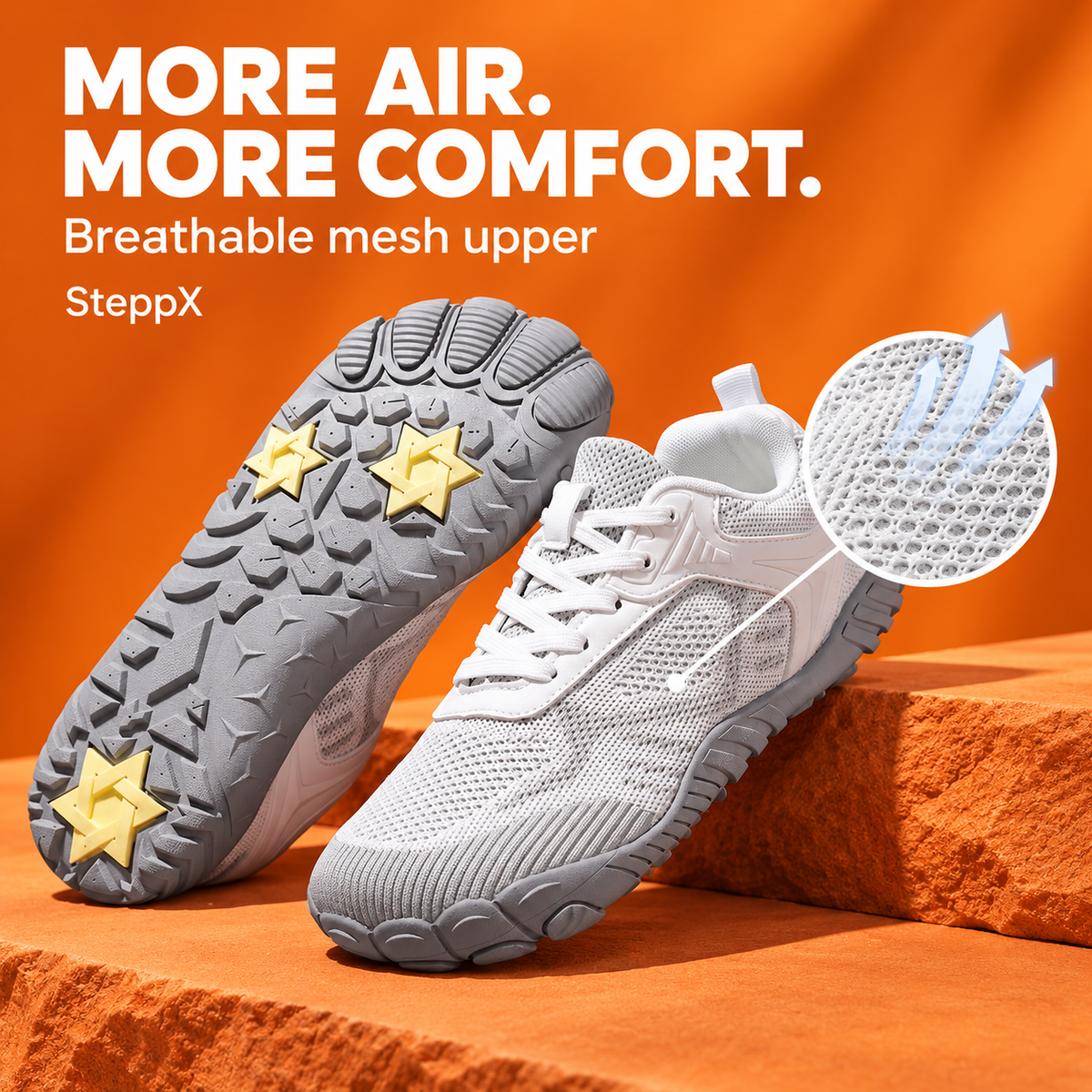 SteppX Aero white breathable mesh upper