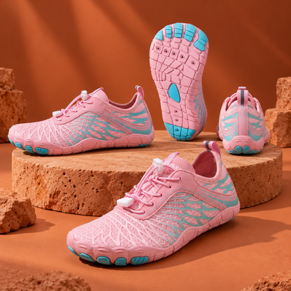 SteppX Splash pink four-angle product views on orange sandstone